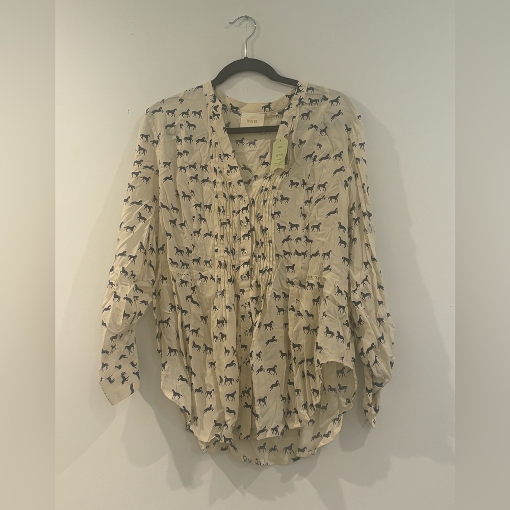 Anthropologie Maeve Cream Horse Print Blouse